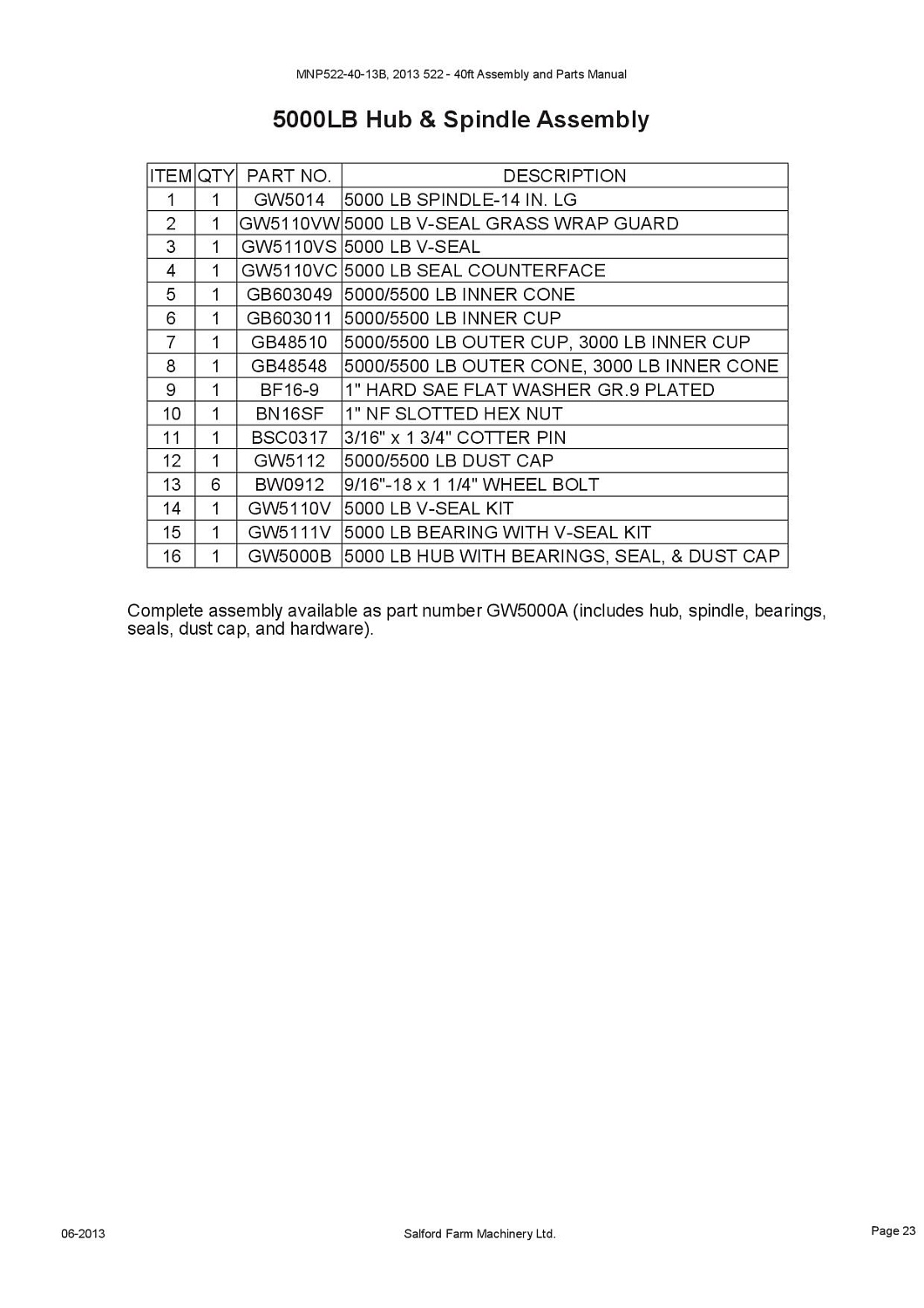 Корпус ступицы 5000 футов GW5000B (10018068)